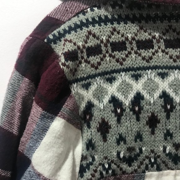 Purple & Gray Flannel Shirt w/ Knit Detail - Picture 4 of 5